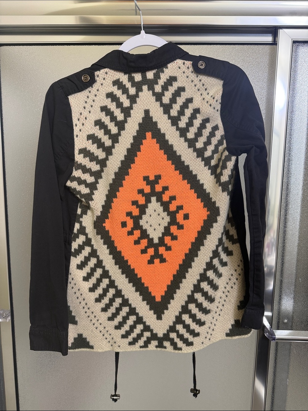 Mine Black Utility Style Jacket with Aztec Sweater Backing
